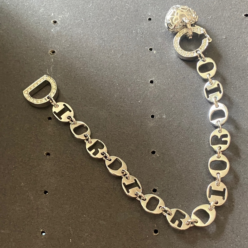 Dior Silver-Tone Crystal 'CD' Link Charm Bracelet - Picture 2 of 6